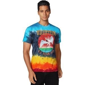 Led Zeppelin US Tour 1975 Tie Dye T Shirt Crew Neck 100% Cotton Blue Red Small